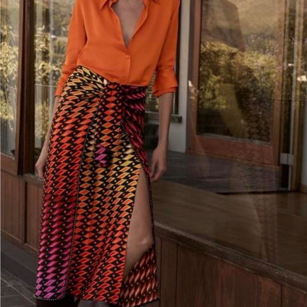 Zara Aztec Print Beaded Maxi Skirt